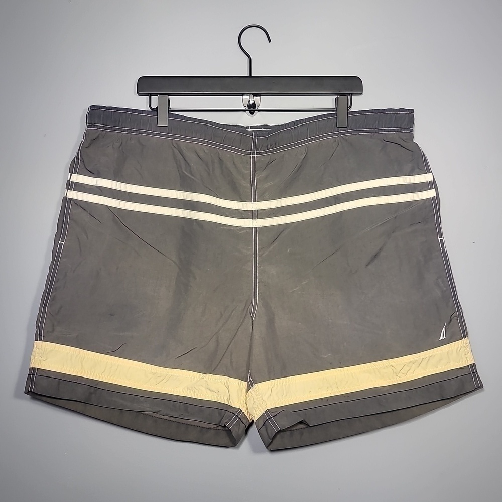 Nautica Vintage 90's Gray Stripe Men's Swimming Trunks Board Shorts